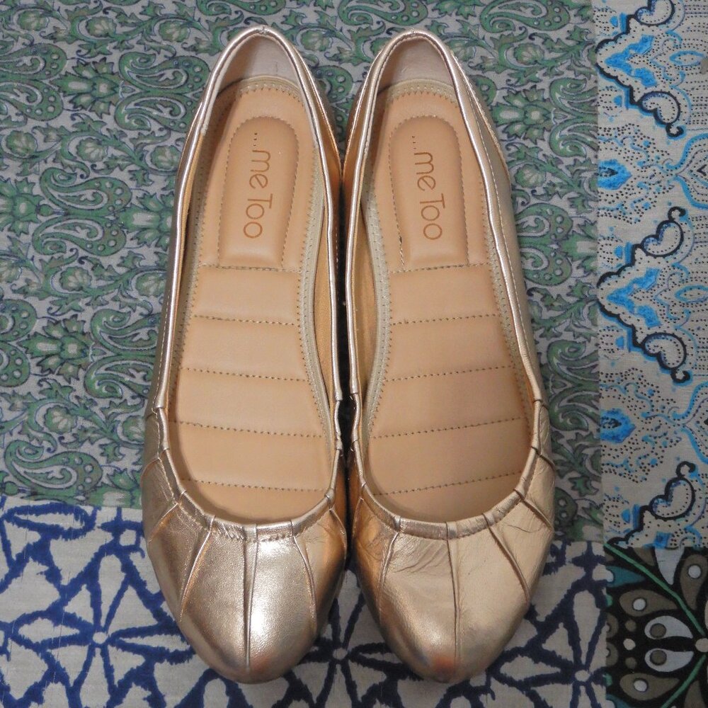 Me Too Rose Gold Leather Kitten Wedges